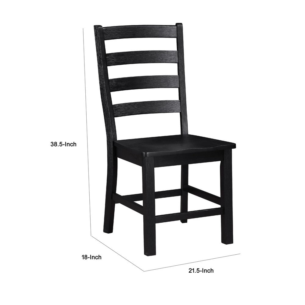 Benjara Reddy Side Chair Set of 2, Ladder Back Farmhouse Style, Black Wood