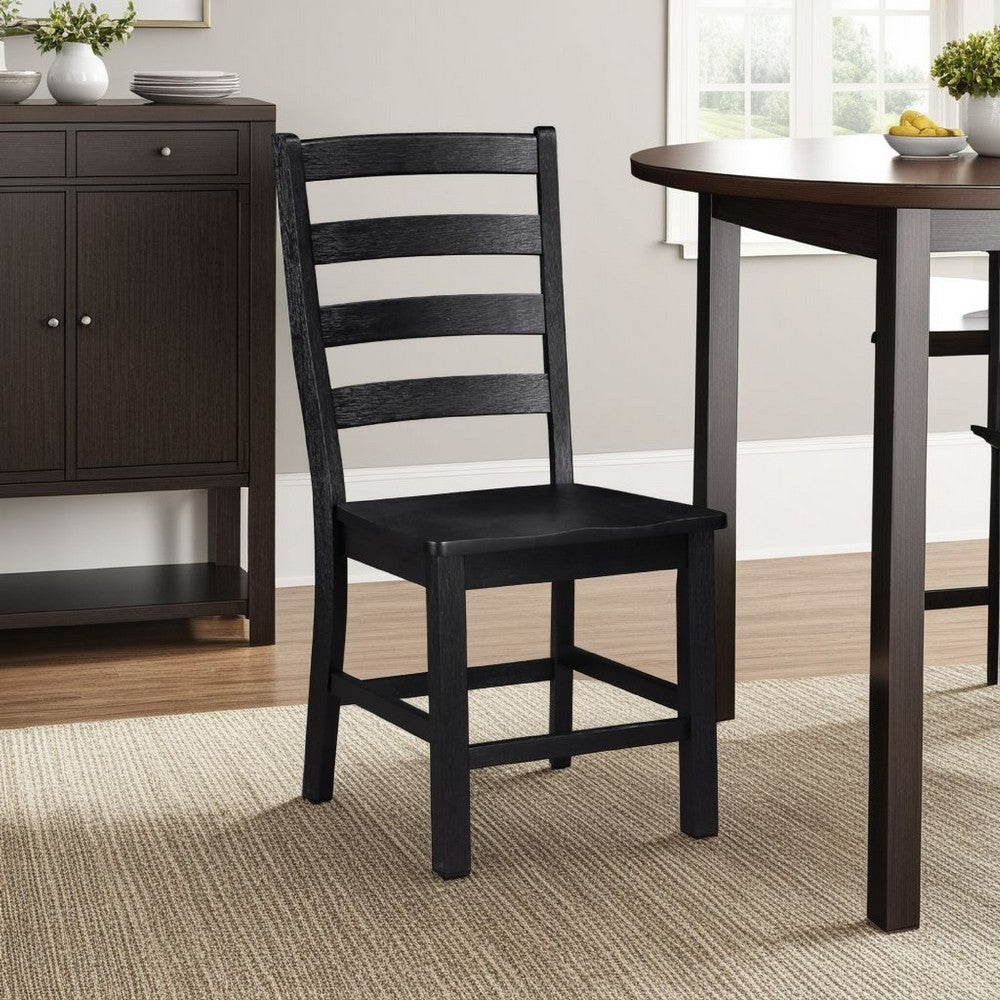 Benjara Reddy Side Chair Set of 2, Ladder Back Farmhouse Style, Black Wood