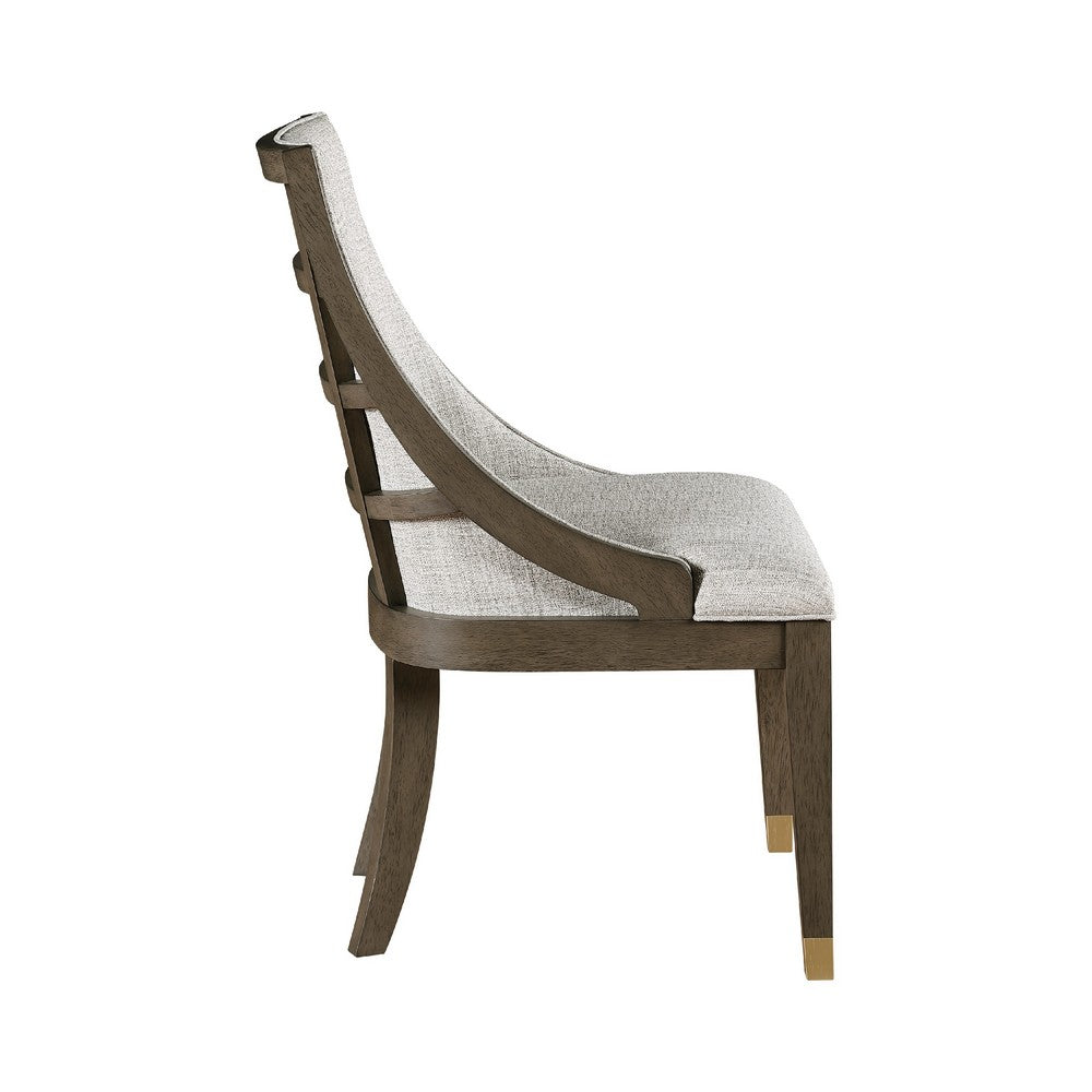 Benjara Greta Armchair Set of 2, Semi Deconstructed Gold Metal, Beige Fabric