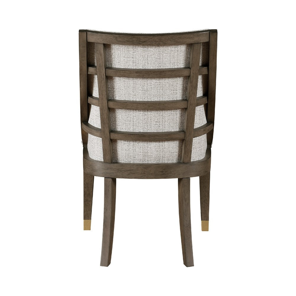 Benjara Greta Armchair Set of 2, Semi Deconstructed Gold Metal, Beige Fabric