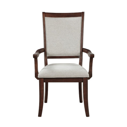 Benjara Jenie Armchair Set of 2, Dark Walnut Inlay Cherry Wood, Beige Fabric