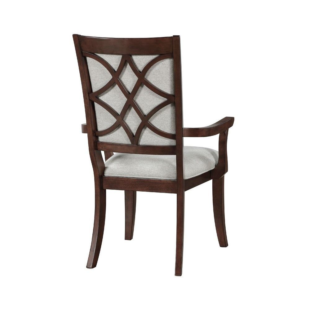 Benjara Jenie Armchair Set of 2, Dark Walnut Inlay Cherry Wood, Beige Fabric