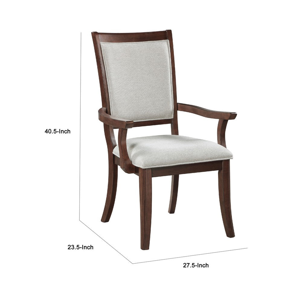 Benjara Jenie Armchair Set of 2, Dark Walnut Inlay Cherry Wood, Beige Fabric
