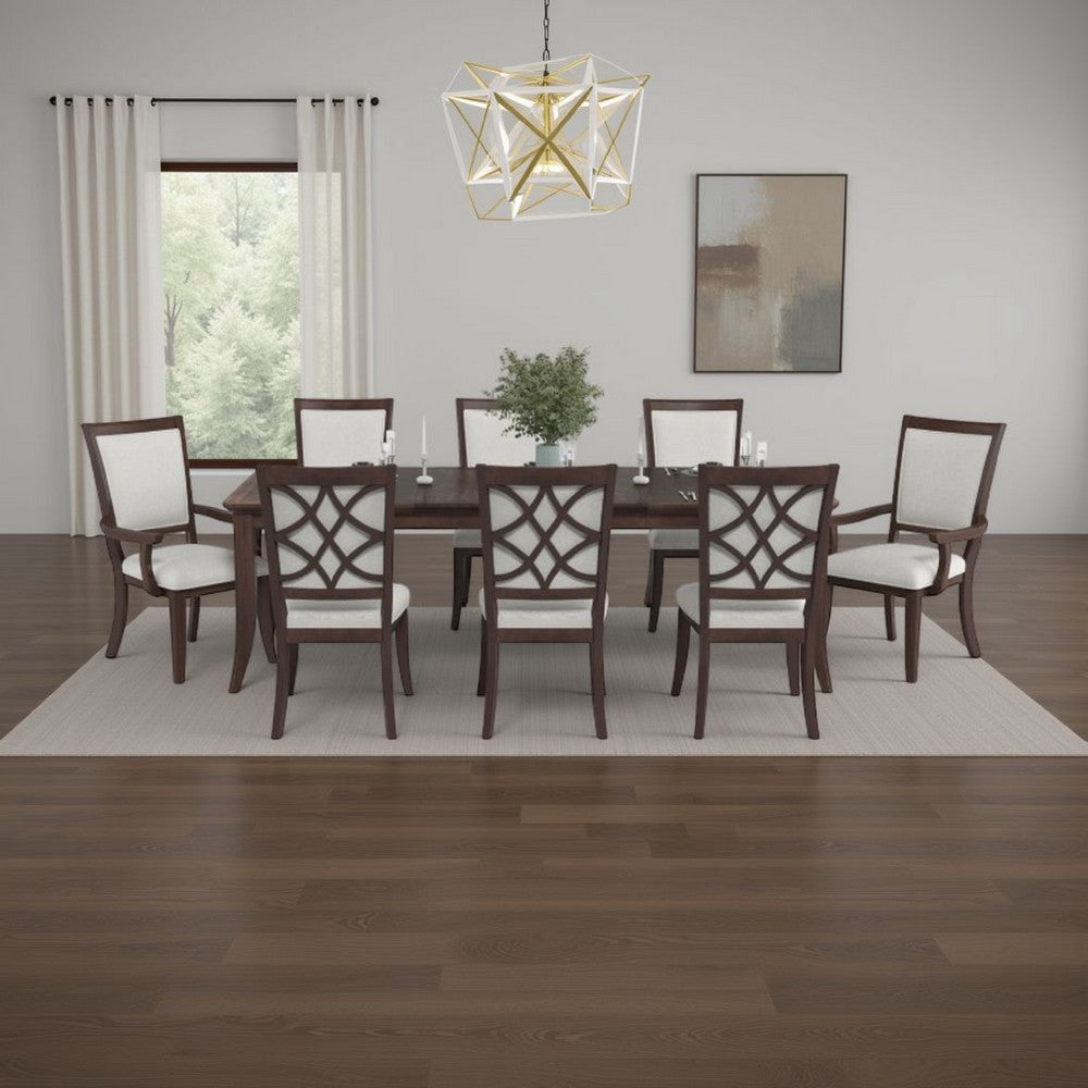 Benjara Jenie Armchair Set of 2, Dark Walnut Inlay Cherry Wood, Beige Fabric