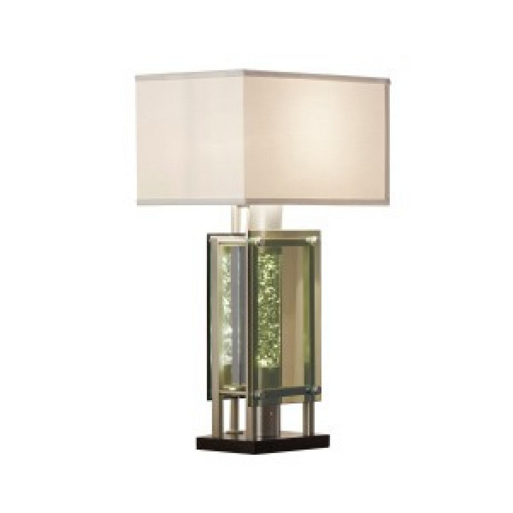 Benjara Saba Table Lamp with 3 Bulb, 4 Way Socket Switch, Silver Metal 27 Inch