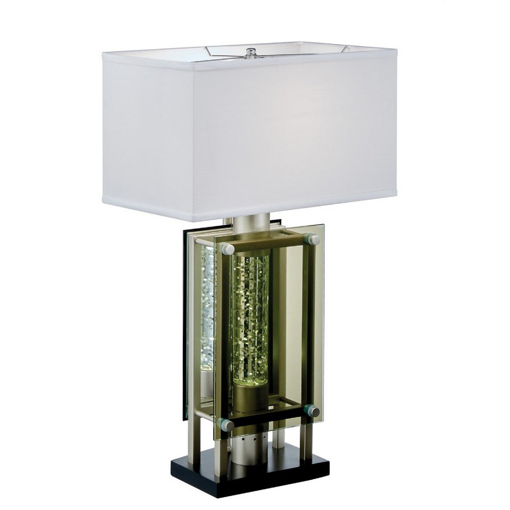 Benjara Saba Table Lamp with 3 Bulb, 4 Way Socket Switch, Silver Metal 27 Inch