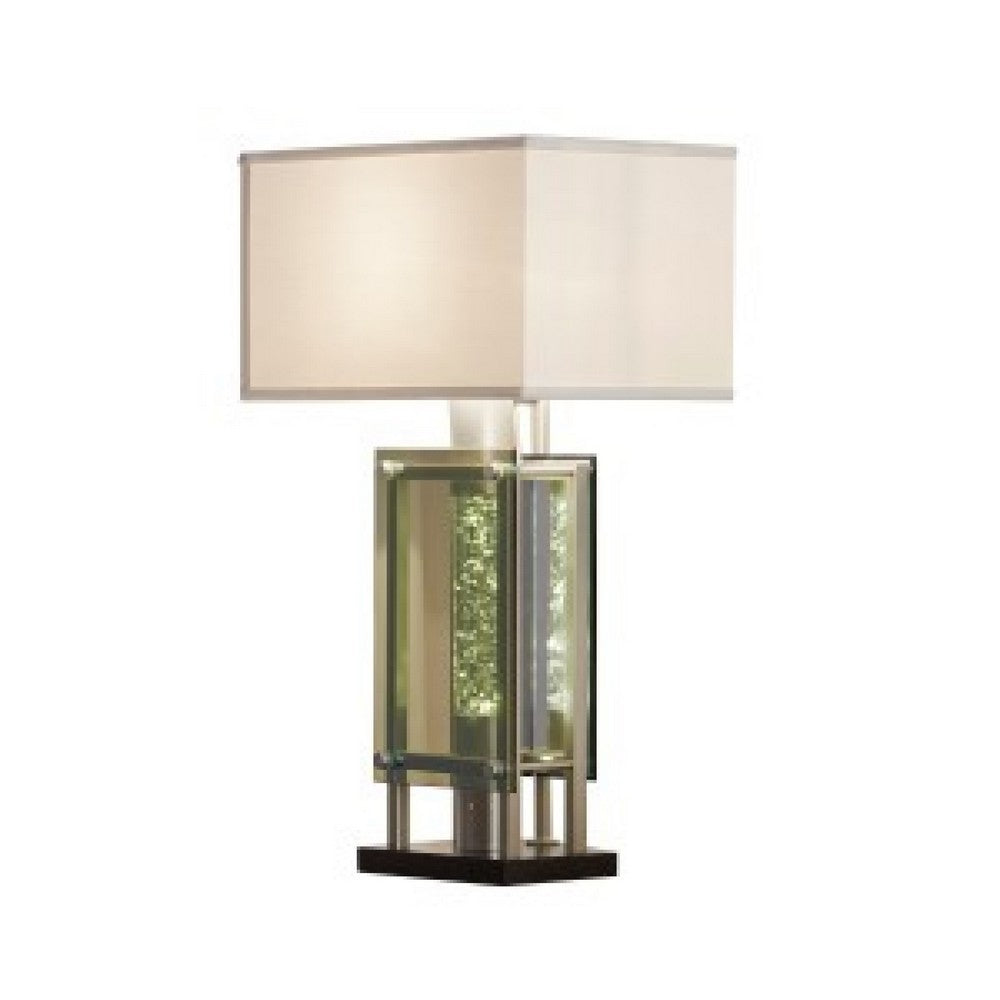 Benjara Saba Table Lamp with 3 Bulb, 4 Way Socket Switch, Silver Metal 27 Inch