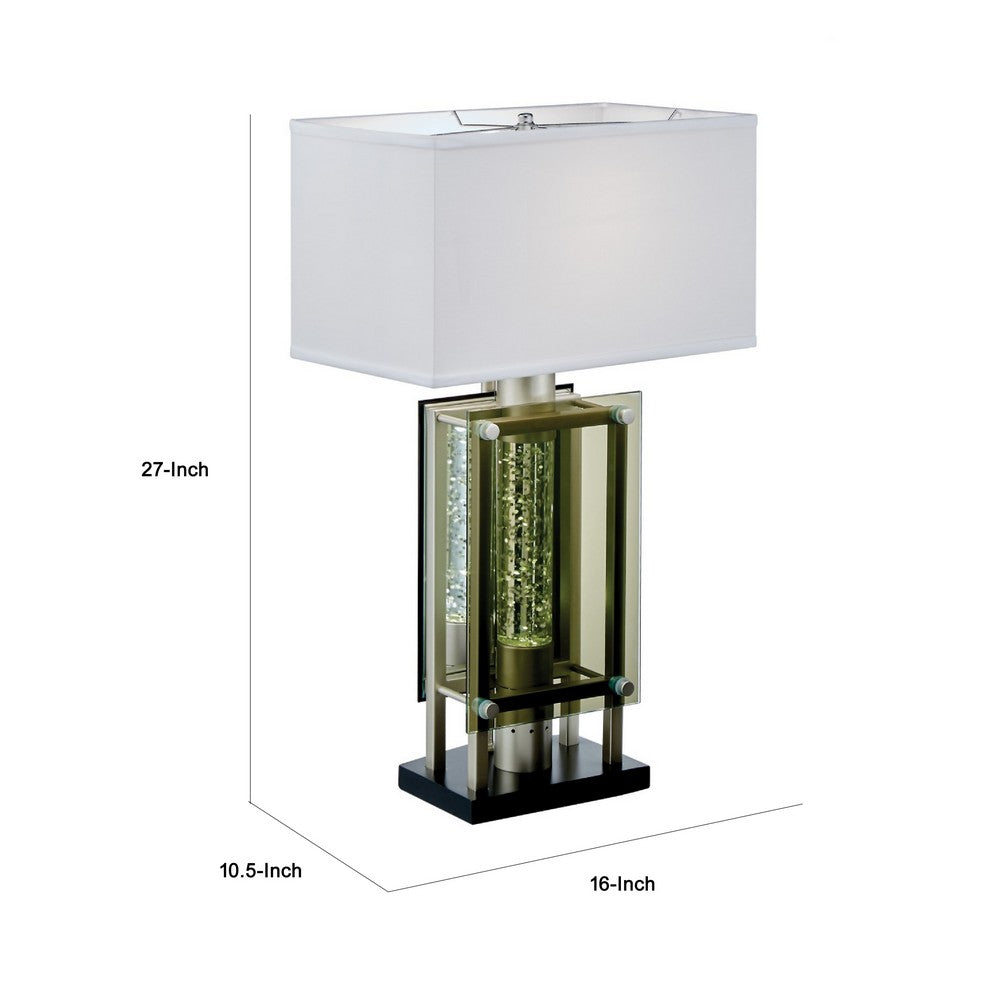 Benjara Saba Table Lamp with 3 Bulb, 4 Way Socket Switch, Silver Metal 27 Inch