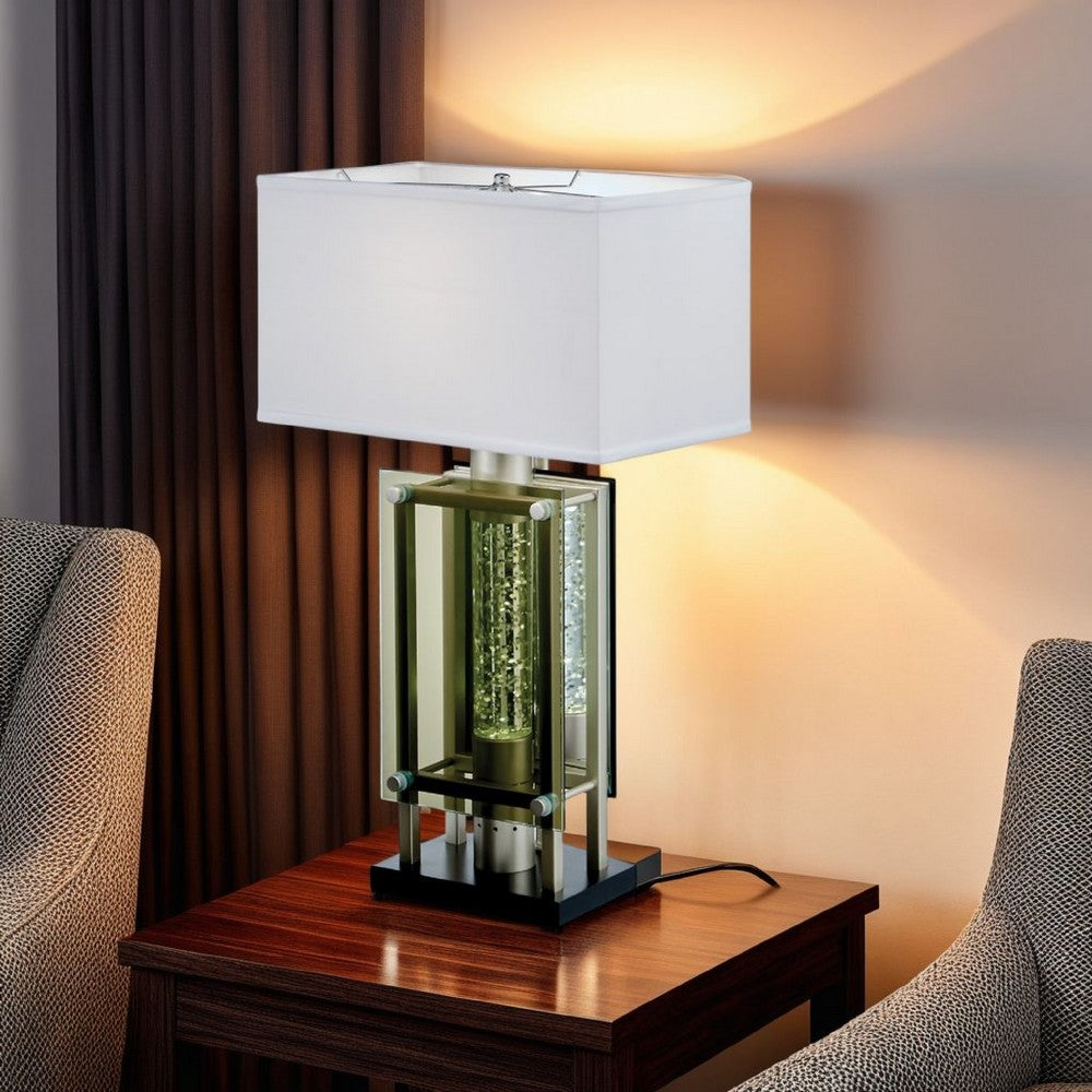 Benjara Saba Table Lamp with 3 Bulb, 4 Way Socket Switch, Silver Metal 27 Inch