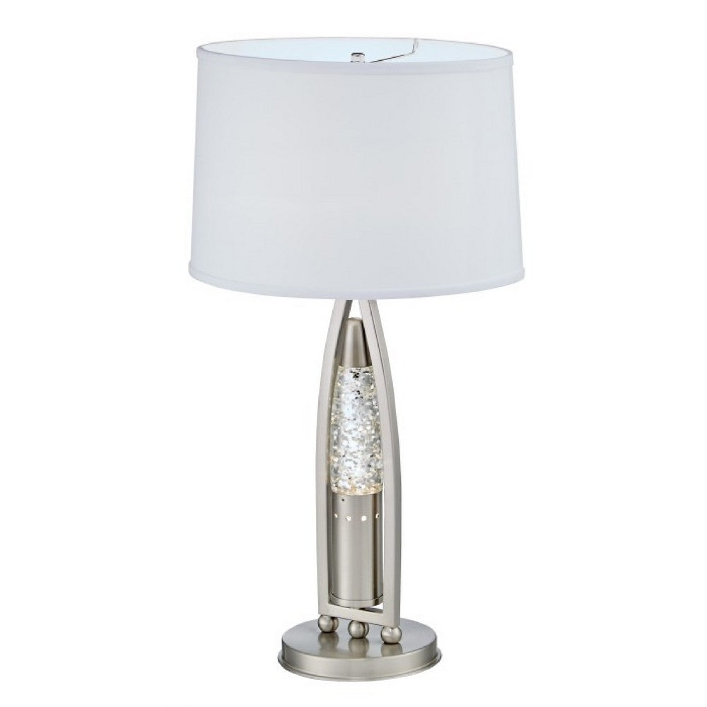 Benjara Danie Table Lamp, 4 Way Switch, Clear Glass Tube, Silver Metal 28 Inch
