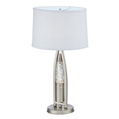 Benjara Danie Table Lamp, 4 Way Switch, Clear Glass Tube, Silver Metal 28 Inch