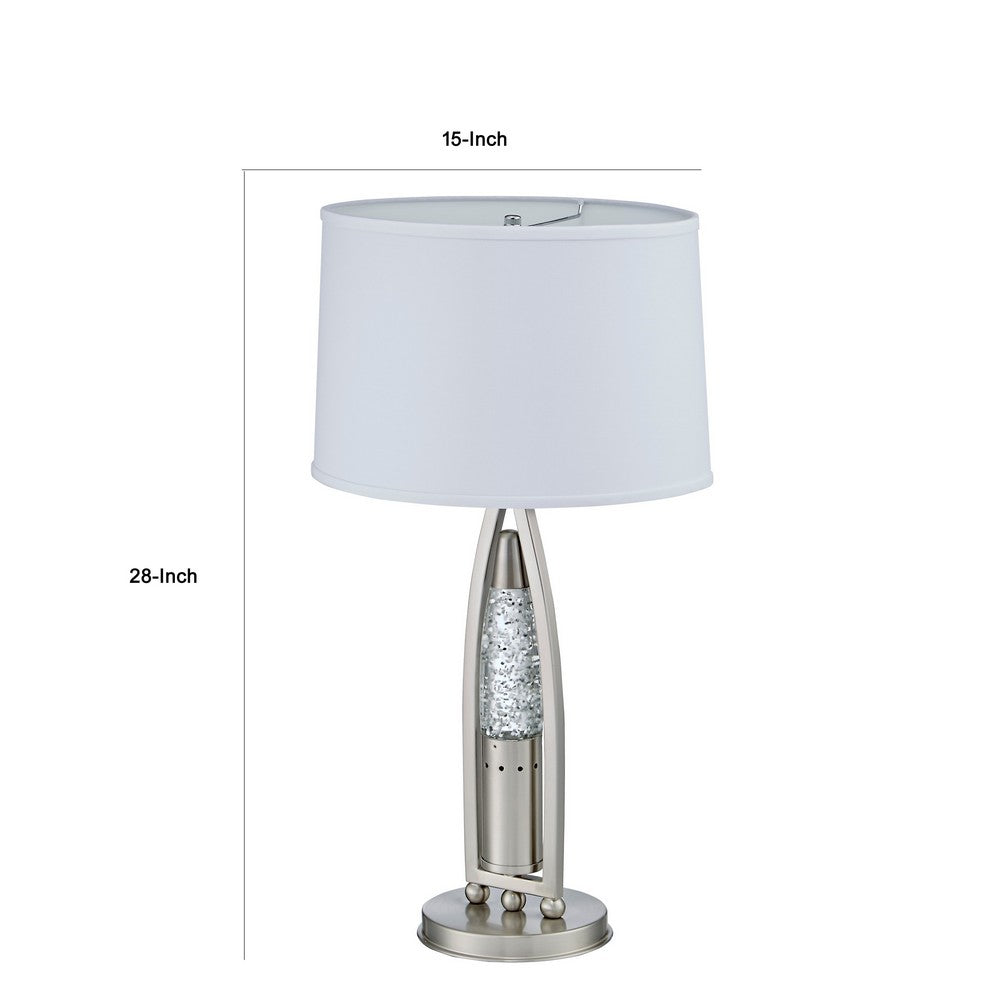 Benjara Danie Table Lamp, 4 Way Switch, Clear Glass Tube, Silver Metal 28 Inch