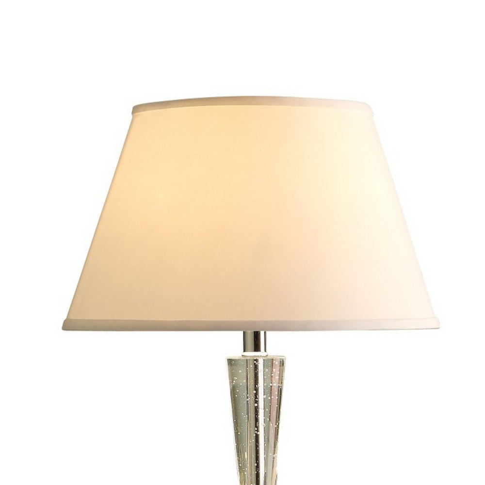 Benjara Terry Table Lamp with Bubble Infused Glass Tube, Chrome Metal 27 Inch