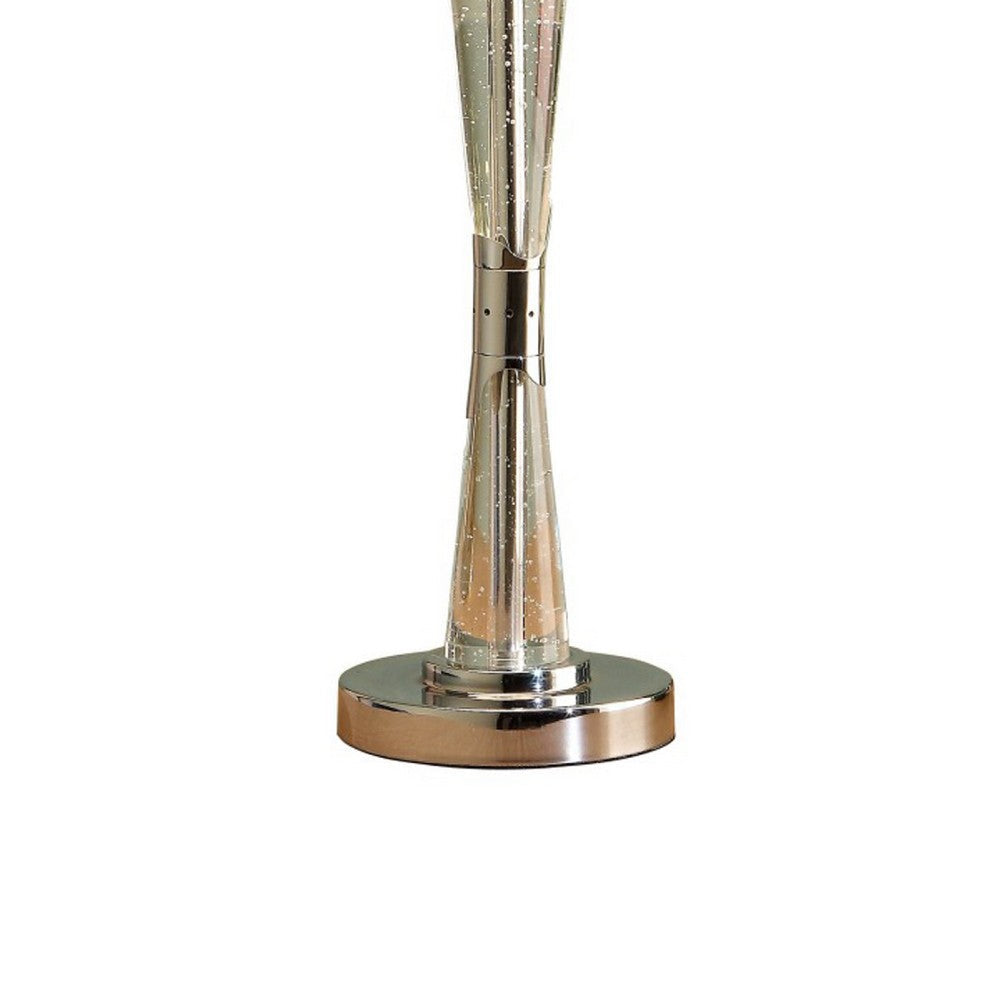 Benjara Terry Table Lamp with Bubble Infused Glass Tube, Chrome Metal 27 Inch