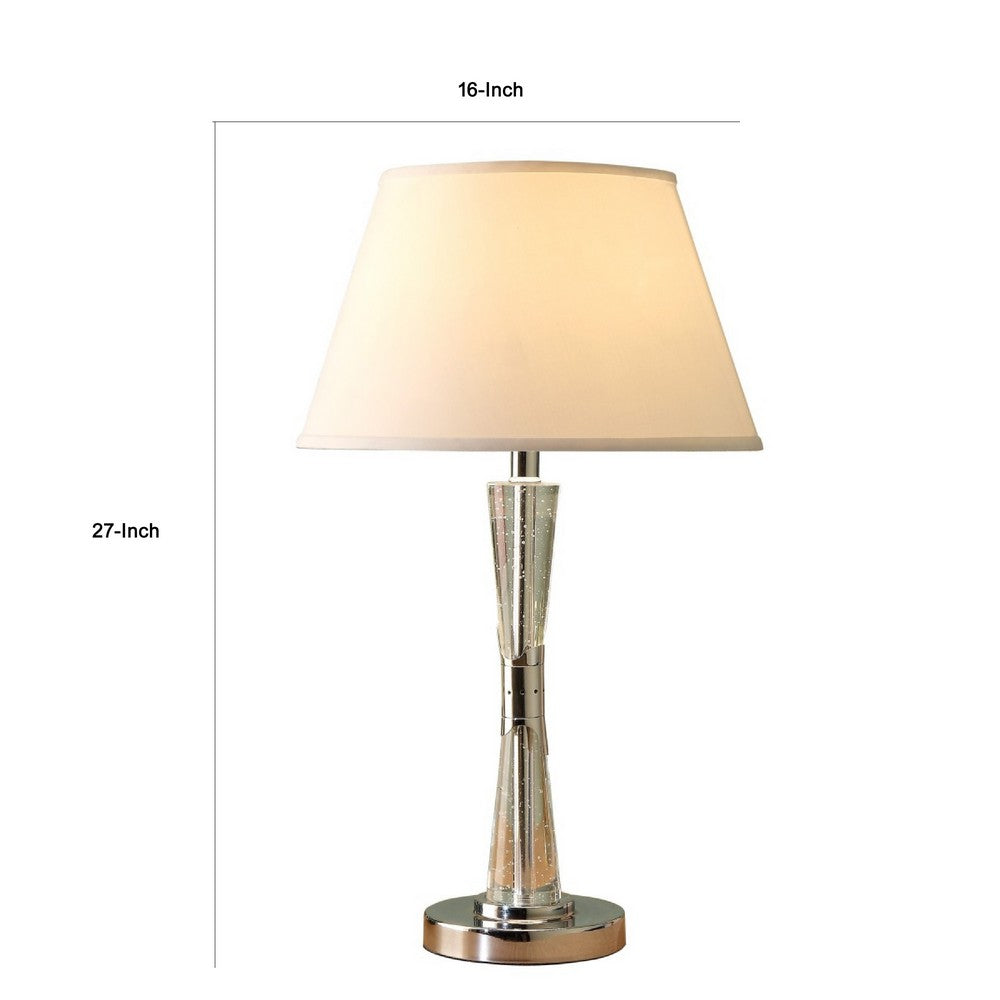 Benjara Terry Table Lamp with Bubble Infused Glass Tube, Chrome Metal 27 Inch