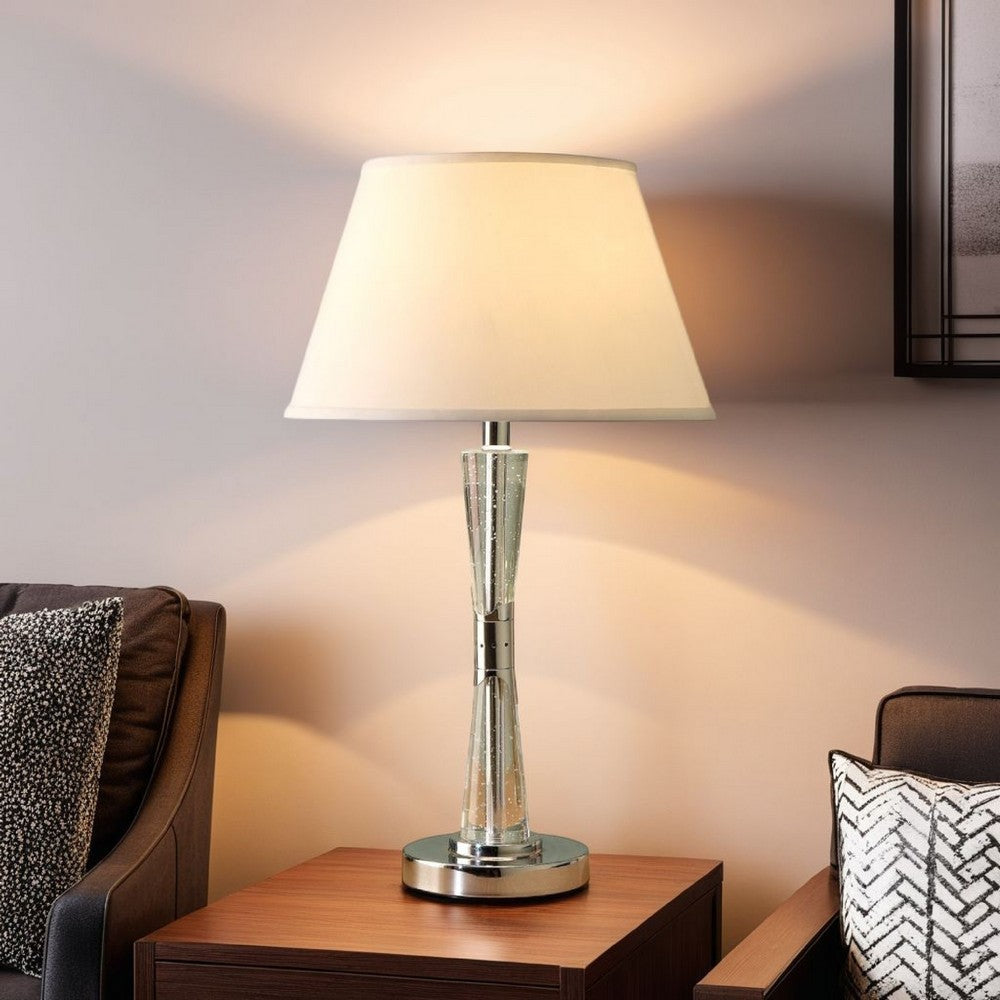 Benjara Terry Table Lamp with Bubble Infused Glass Tube, Chrome Metal 27 Inch