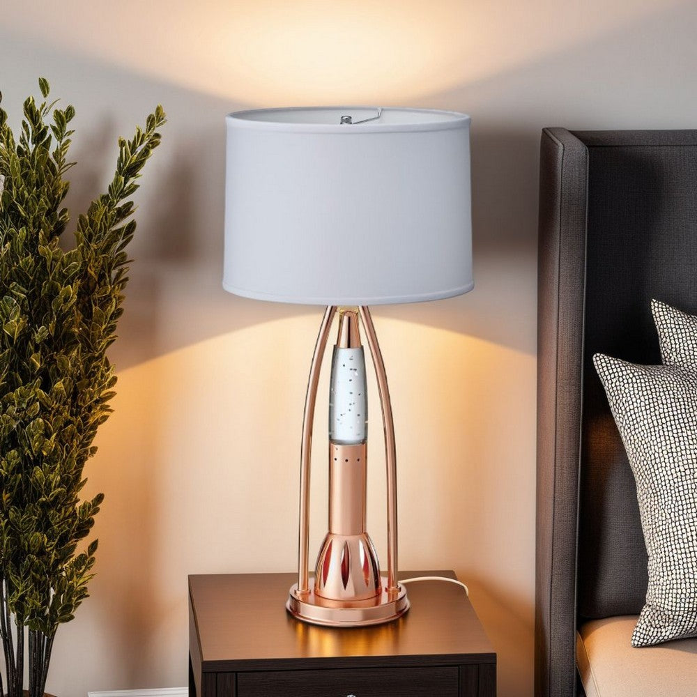 Benjara Gerry Table Lamp with 3 Bulb 4 Way Socket Switch, Copper Metal 30 Inch