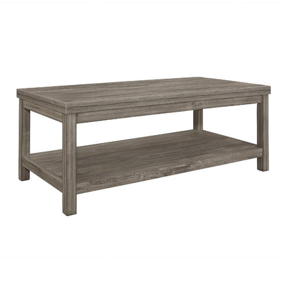 Benjara Rie 3pc Coffee Table Set with 2 End Tables, Lower Shelves, Gray Wood