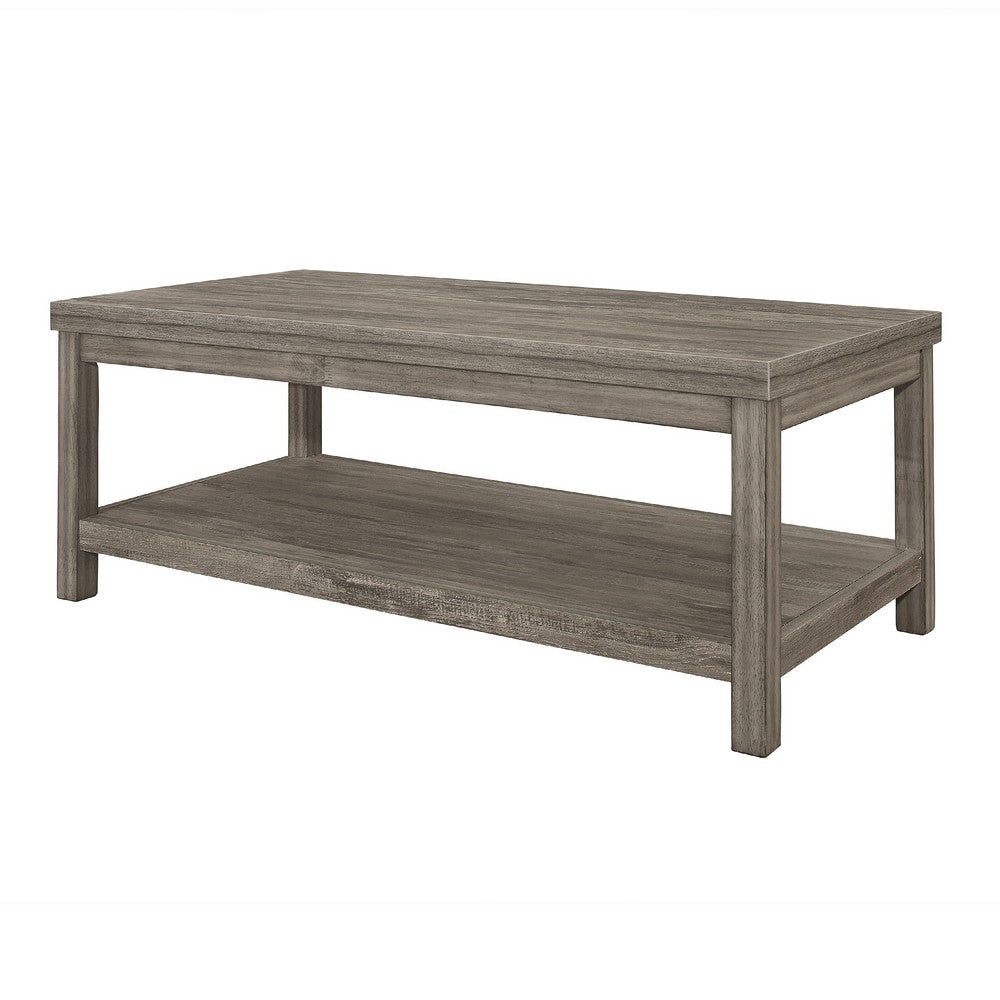 Benjara Rie 3pc Coffee Table Set with 2 End Tables, Lower Shelves, Gray Wood