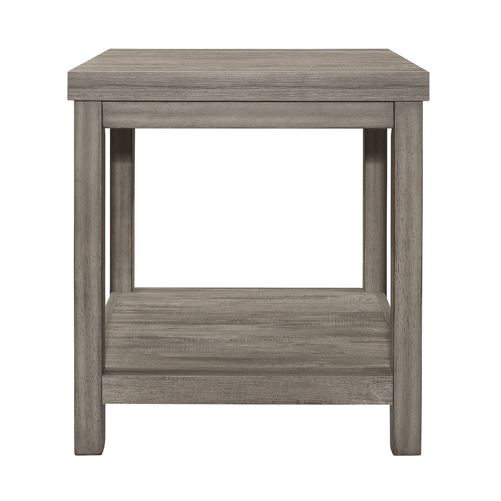 Benjara Rie 3pc Coffee Table Set with 2 End Tables, Lower Shelves, Gray Wood