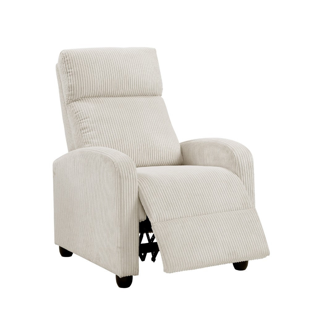 Benjara Pary Manual Push Back Reclining Chair with Beige Ribbed Corduroy