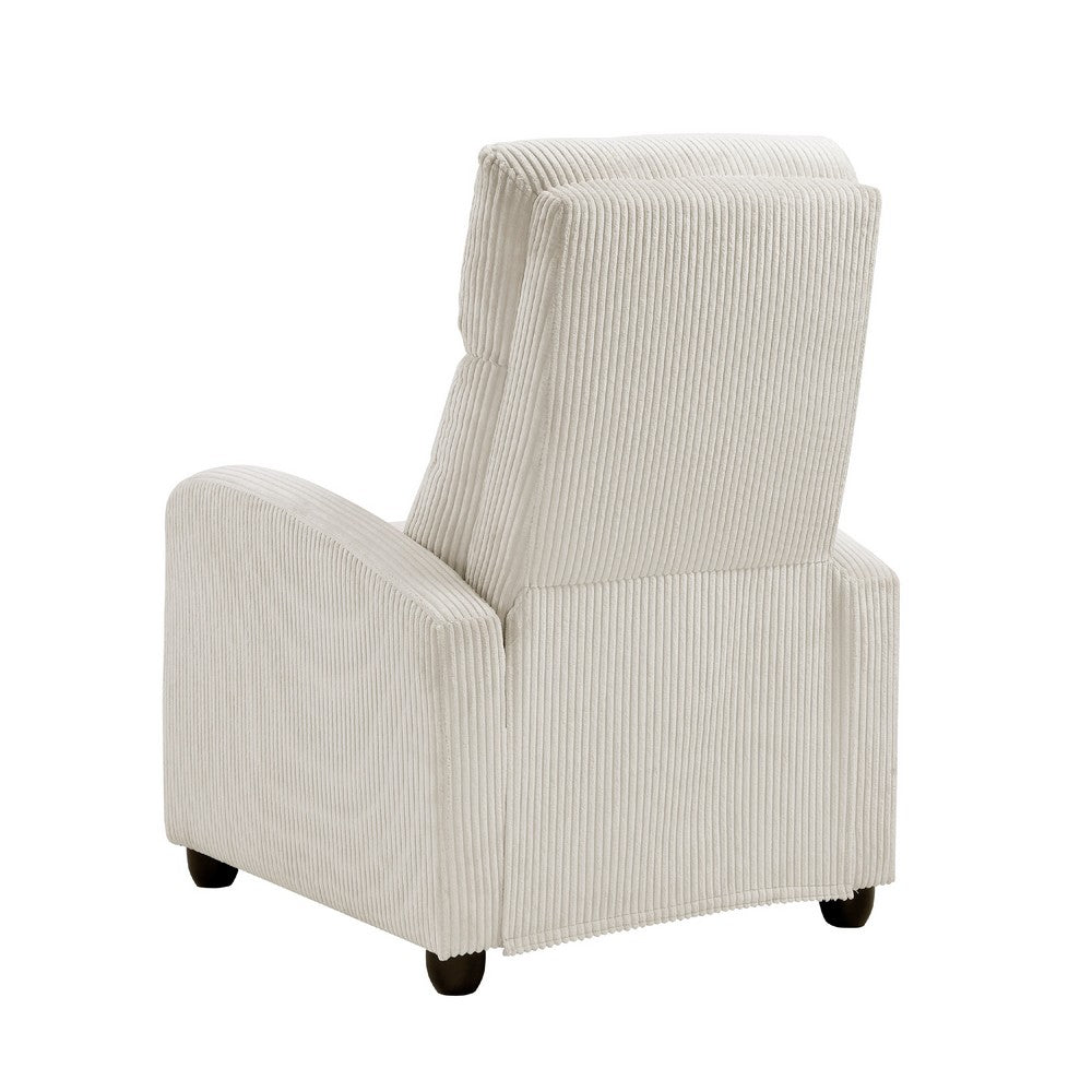 Benjara Pary Manual Push Back Reclining Chair with Beige Ribbed Corduroy