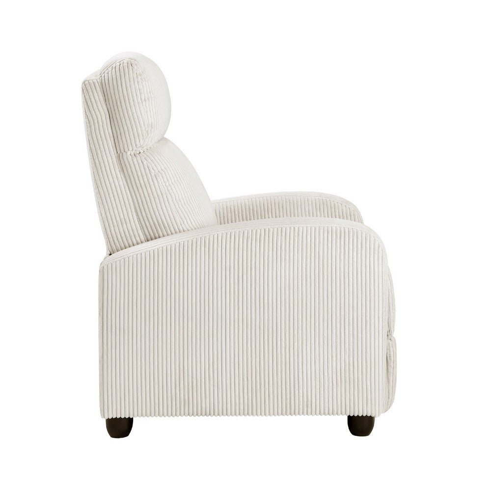 Benjara Pary Manual Push Back Reclining Chair with Beige Ribbed Corduroy