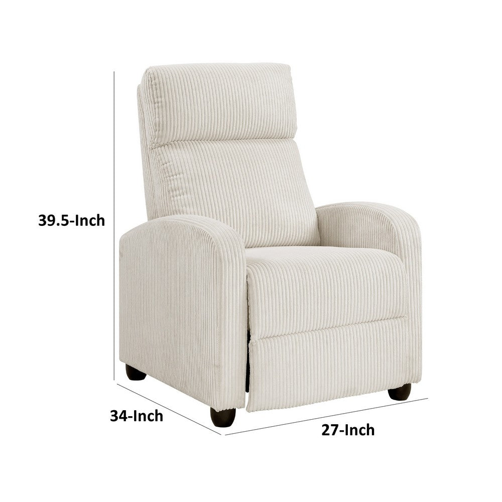 Benjara Pary Manual Push Back Reclining Chair with Beige Ribbed Corduroy