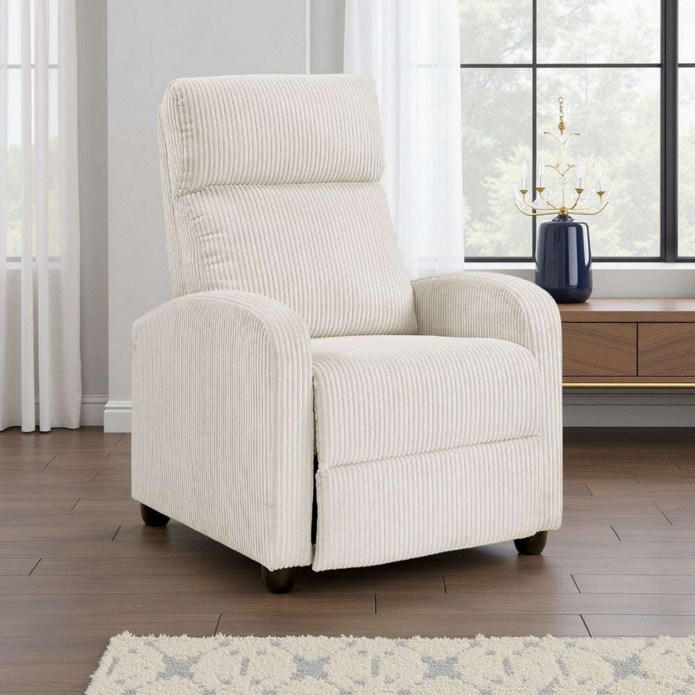 Benjara Pary Manual Push Back Reclining Chair with Beige Ribbed Corduroy