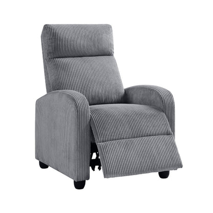 Benjara Pary Manual Push Back Reclining Chair with Dark Gray Ribbed Corduroy