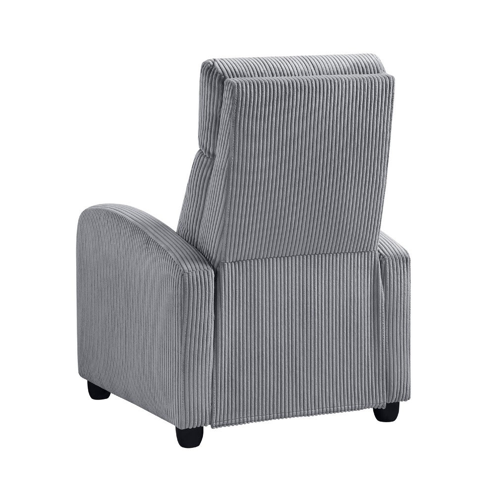 Benjara Pary Manual Push Back Reclining Chair with Dark Gray Ribbed Corduroy