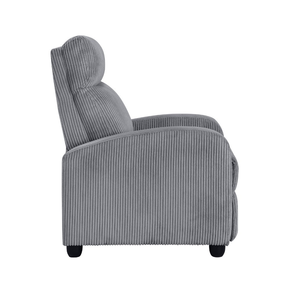 Benjara Pary Manual Push Back Reclining Chair with Dark Gray Ribbed Corduroy