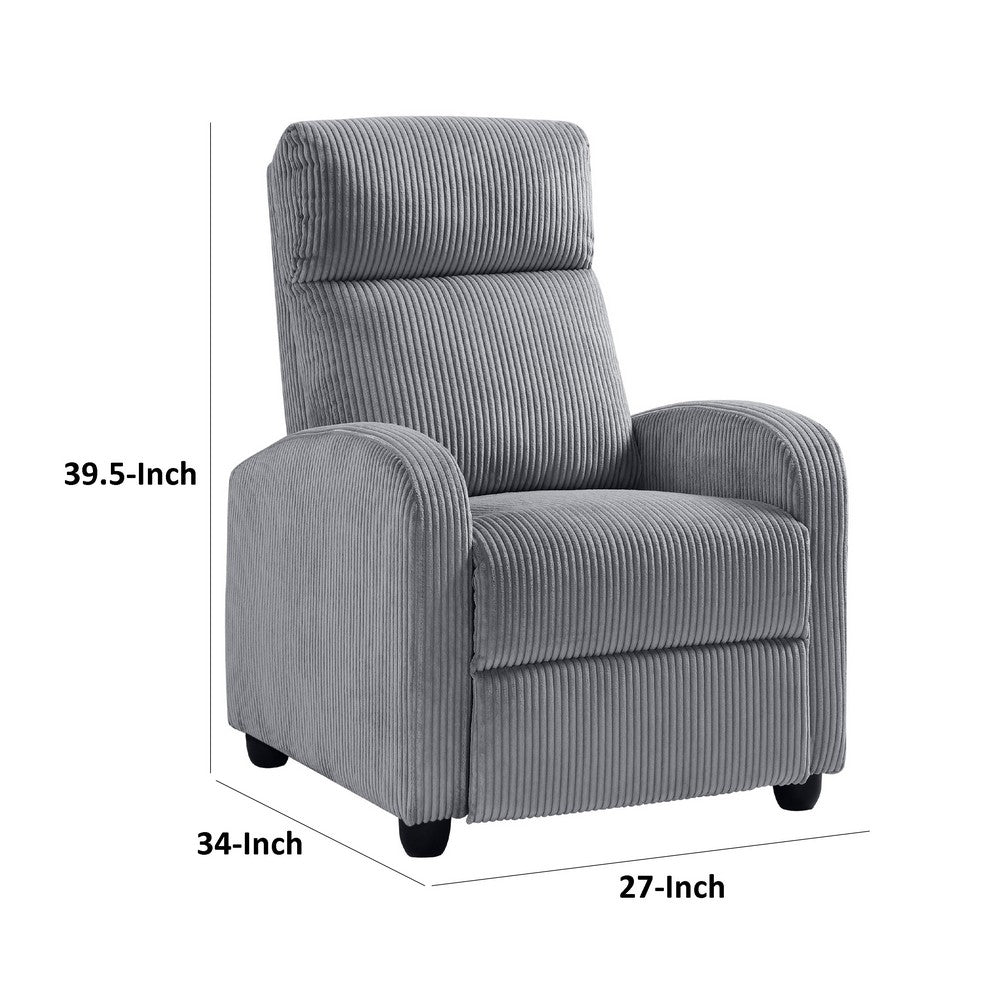 Benjara Pary Manual Push Back Reclining Chair with Dark Gray Ribbed Corduroy