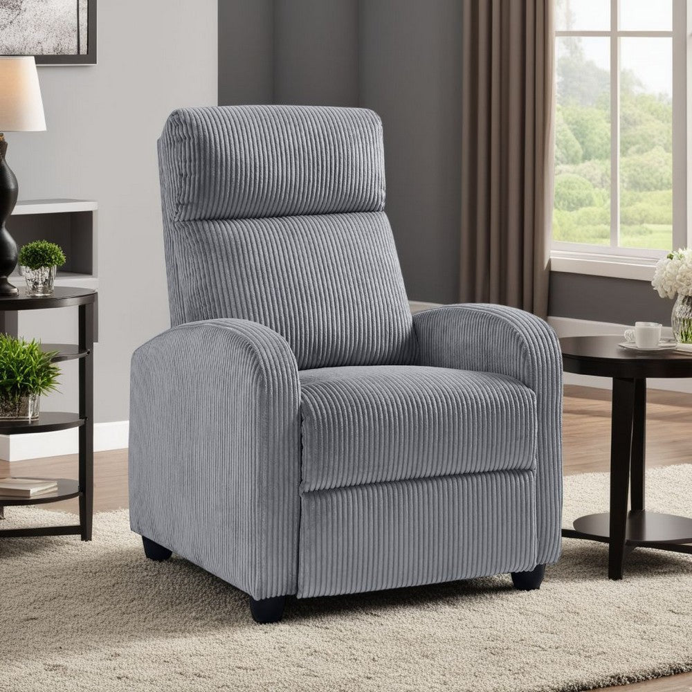 Benjara Pary Manual Push Back Reclining Chair with Dark Gray Ribbed Corduroy