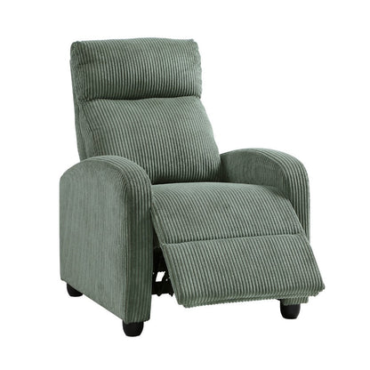 Benjara Pary Manual Push Back Reclining Chair with Green Ribbed Corduroy