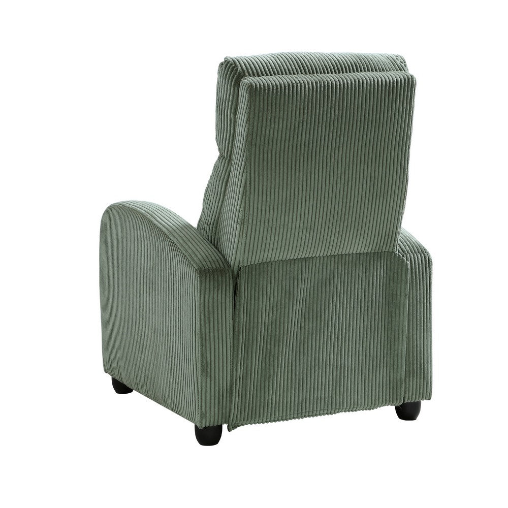 Benjara Pary Manual Push Back Reclining Chair with Green Ribbed Corduroy