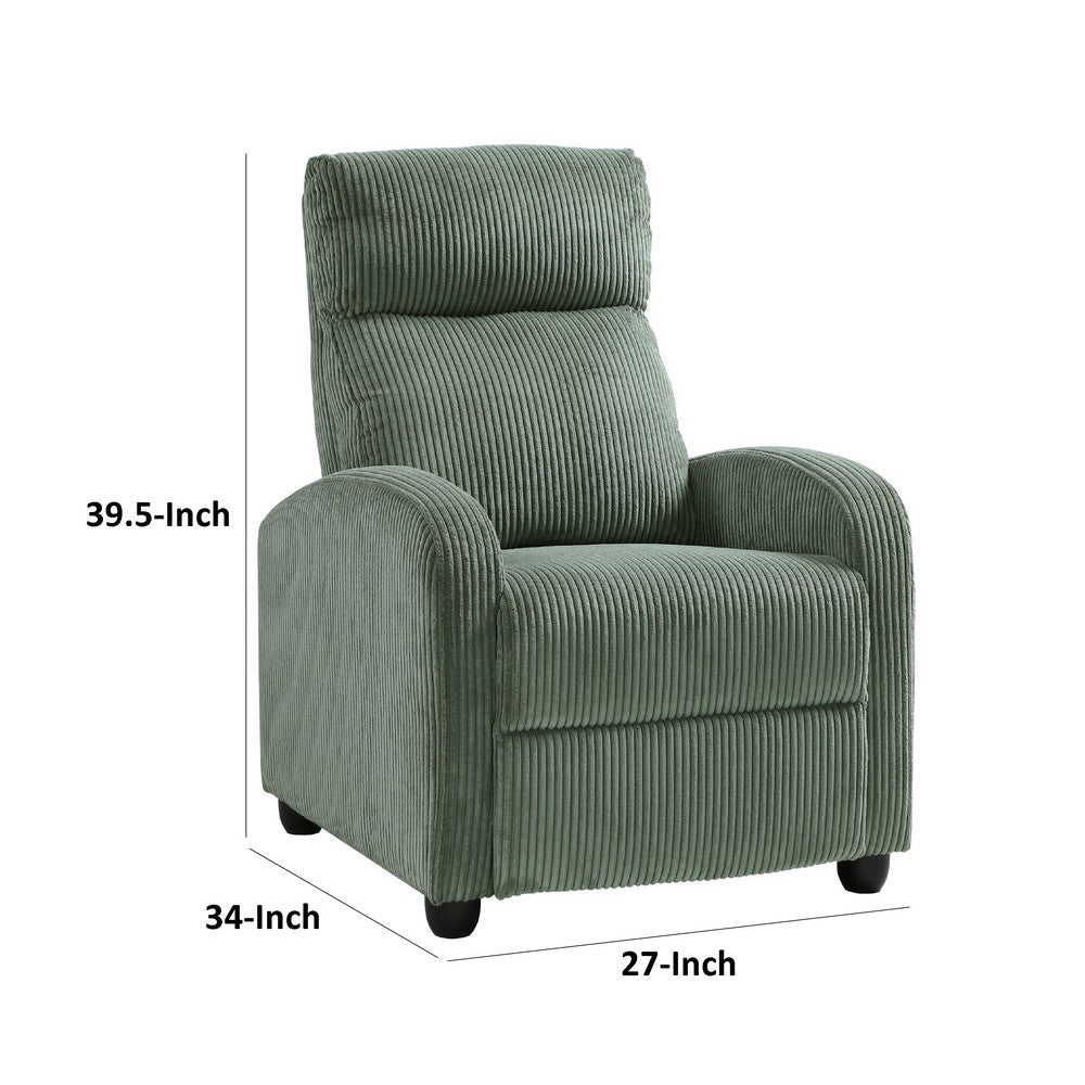 Benjara Pary Manual Push Back Reclining Chair with Green Ribbed Corduroy