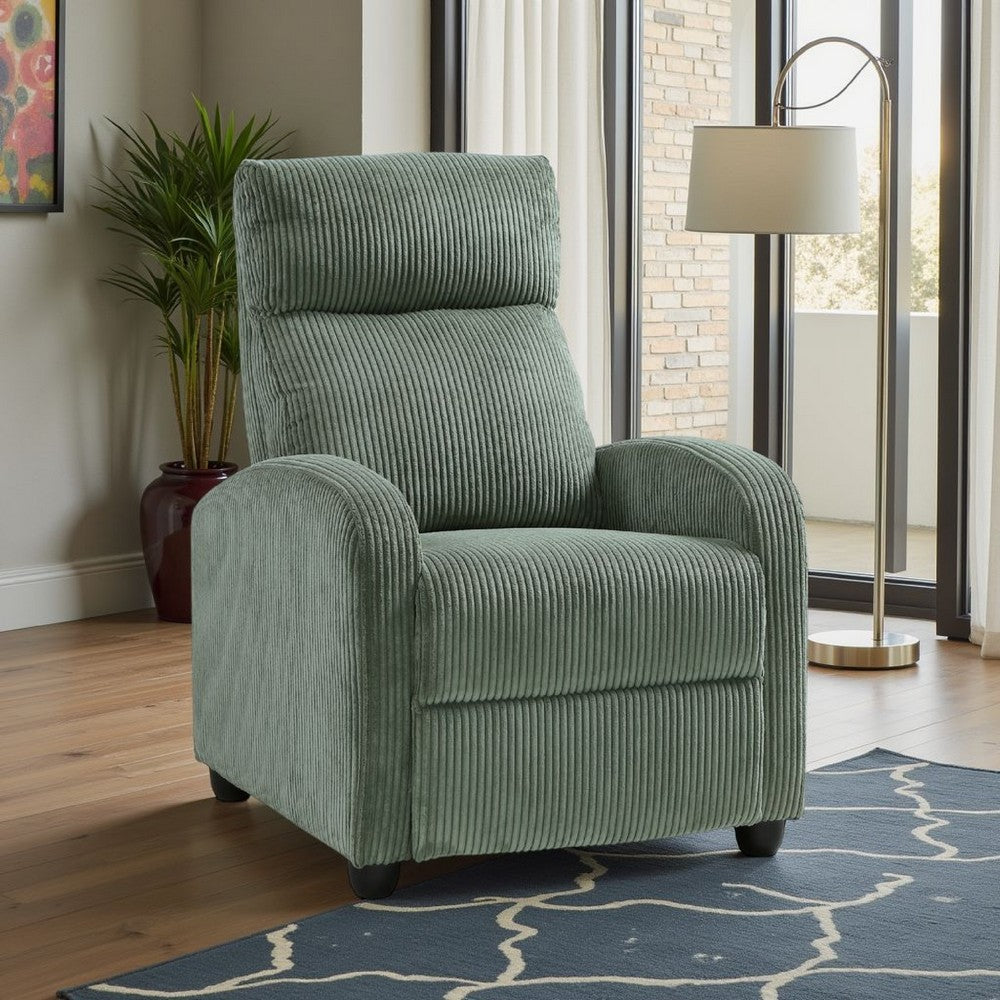 Benjara Pary Manual Push Back Reclining Chair with Green Ribbed Corduroy