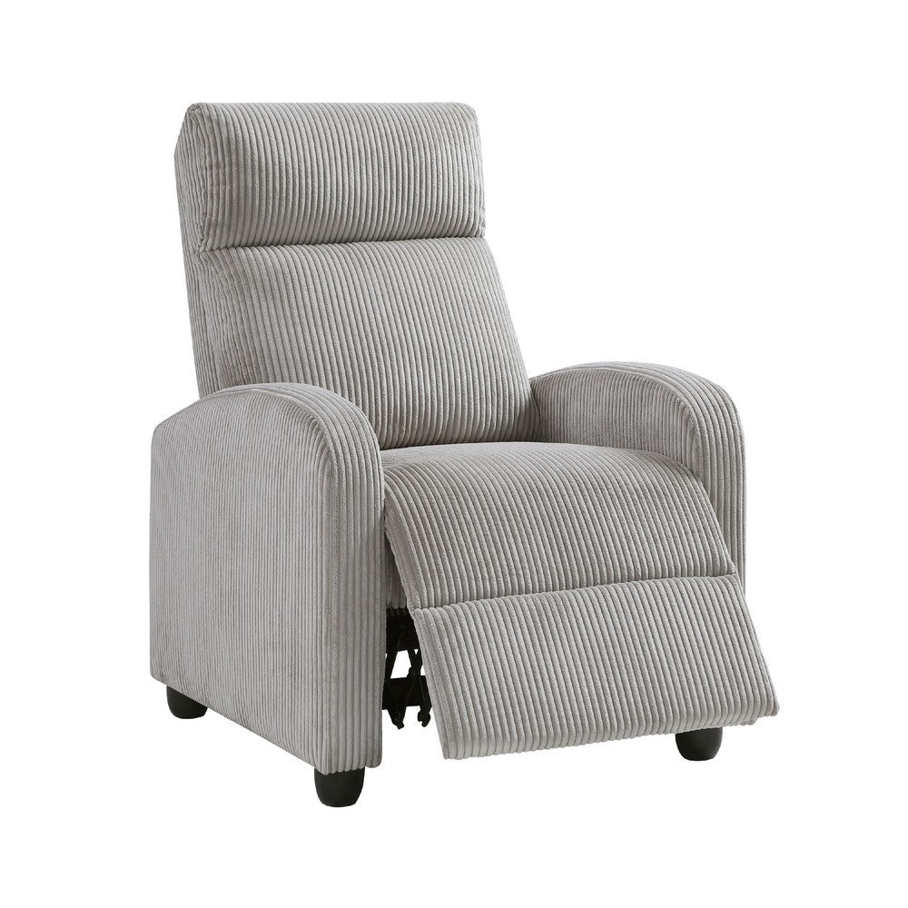 Benjara Pary Manual Push Back Reclining Chair with Light Gray Ribbed Corduroy