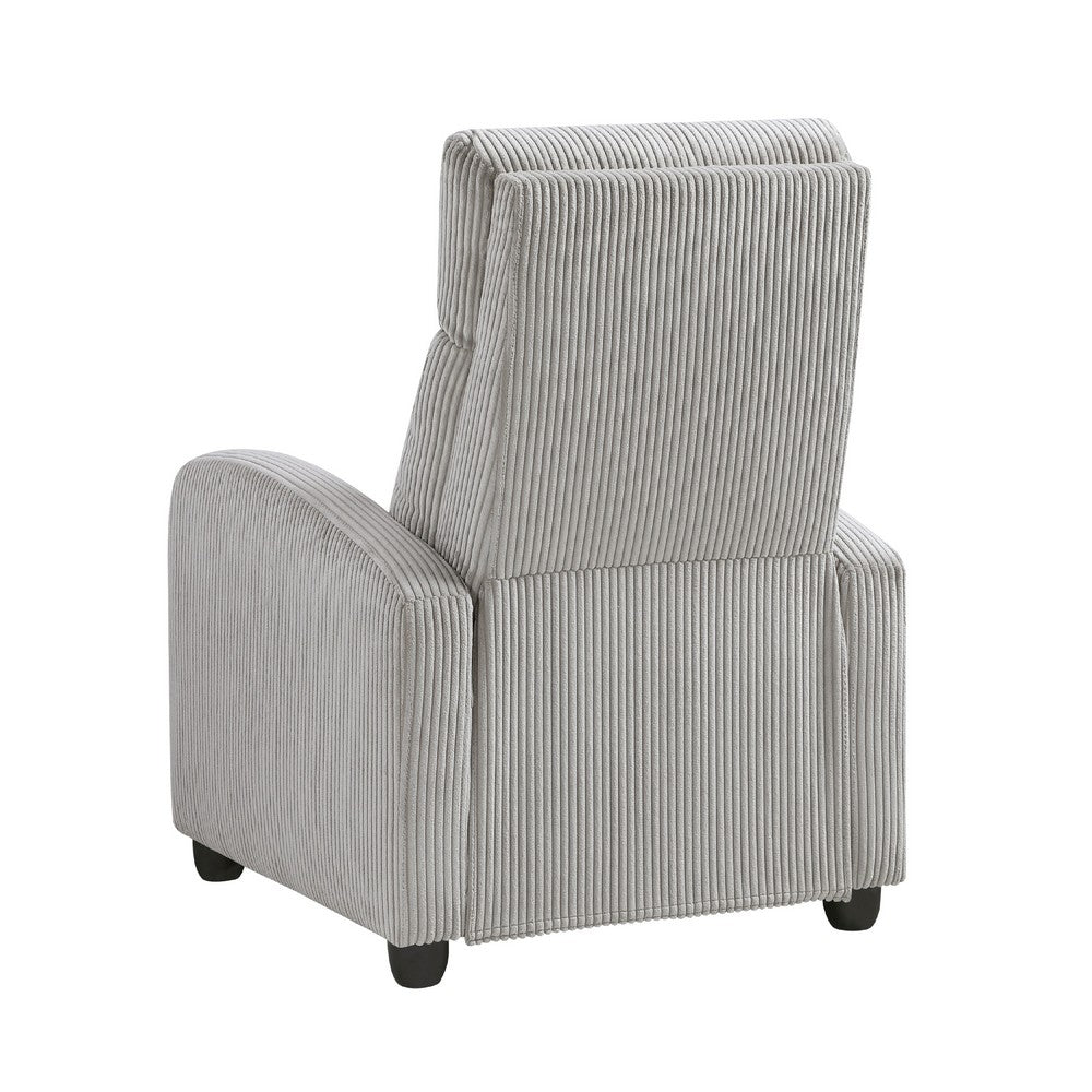 Benjara Pary Manual Push Back Reclining Chair with Light Gray Ribbed Corduroy