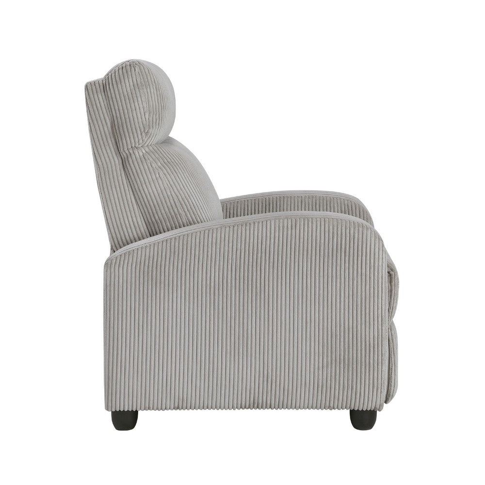 Benjara Pary Manual Push Back Reclining Chair with Light Gray Ribbed Corduroy