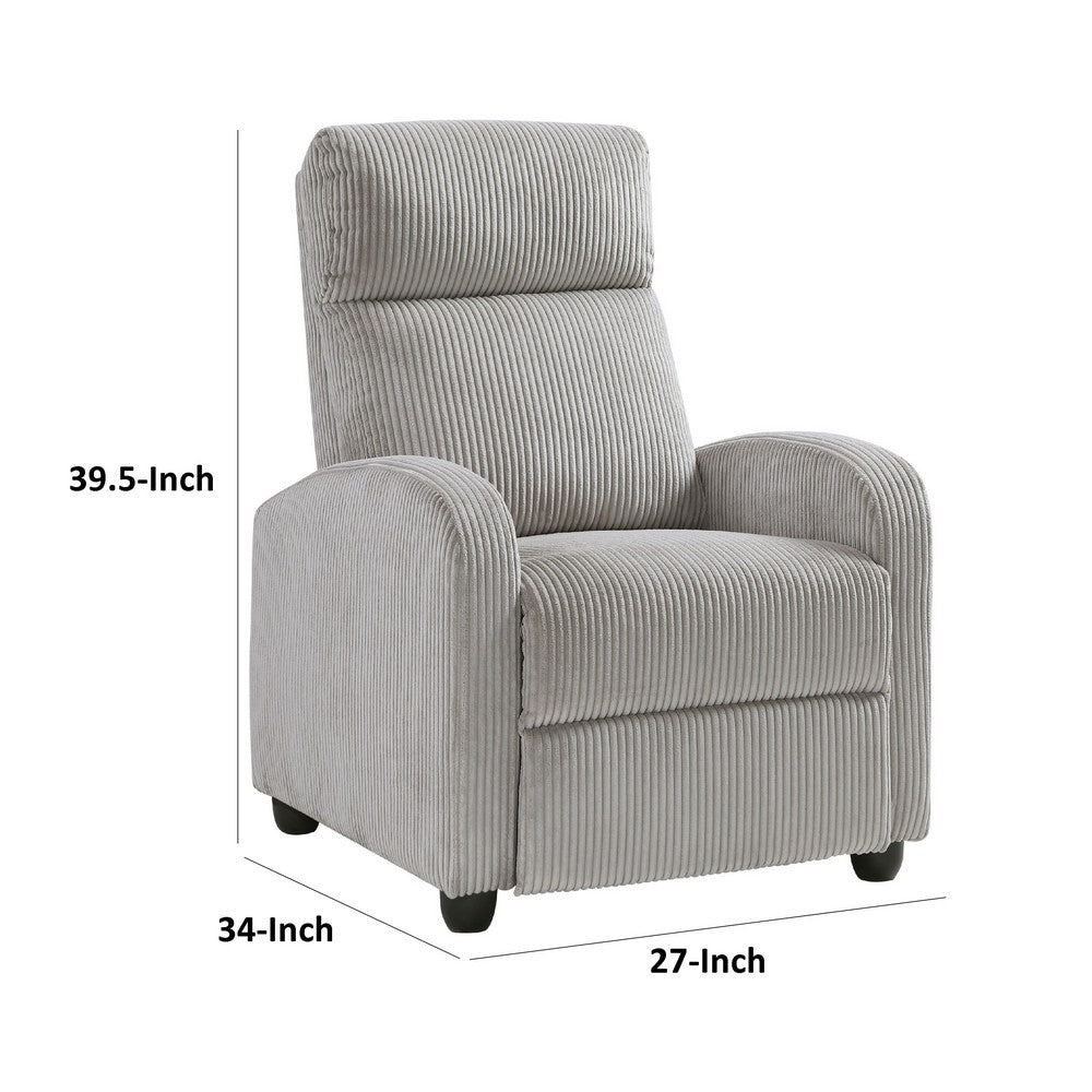 Benjara Pary Manual Push Back Reclining Chair with Light Gray Ribbed Corduroy