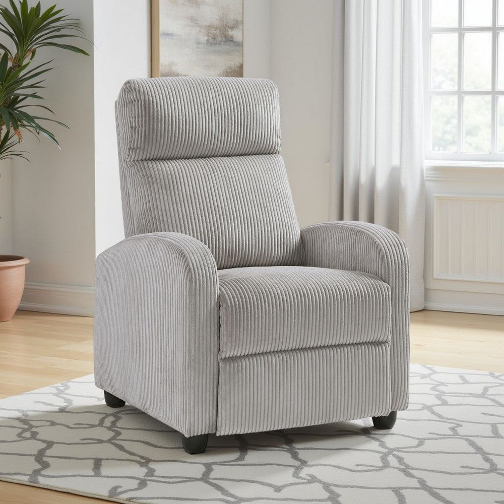 Benjara Pary Manual Push Back Reclining Chair with Light Gray Ribbed Corduroy
