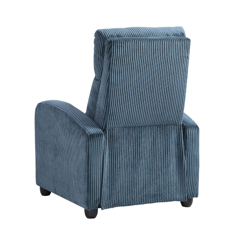 Benjara Pary Manual Push Back Reclining Chair with Midnight Blue Corduroy