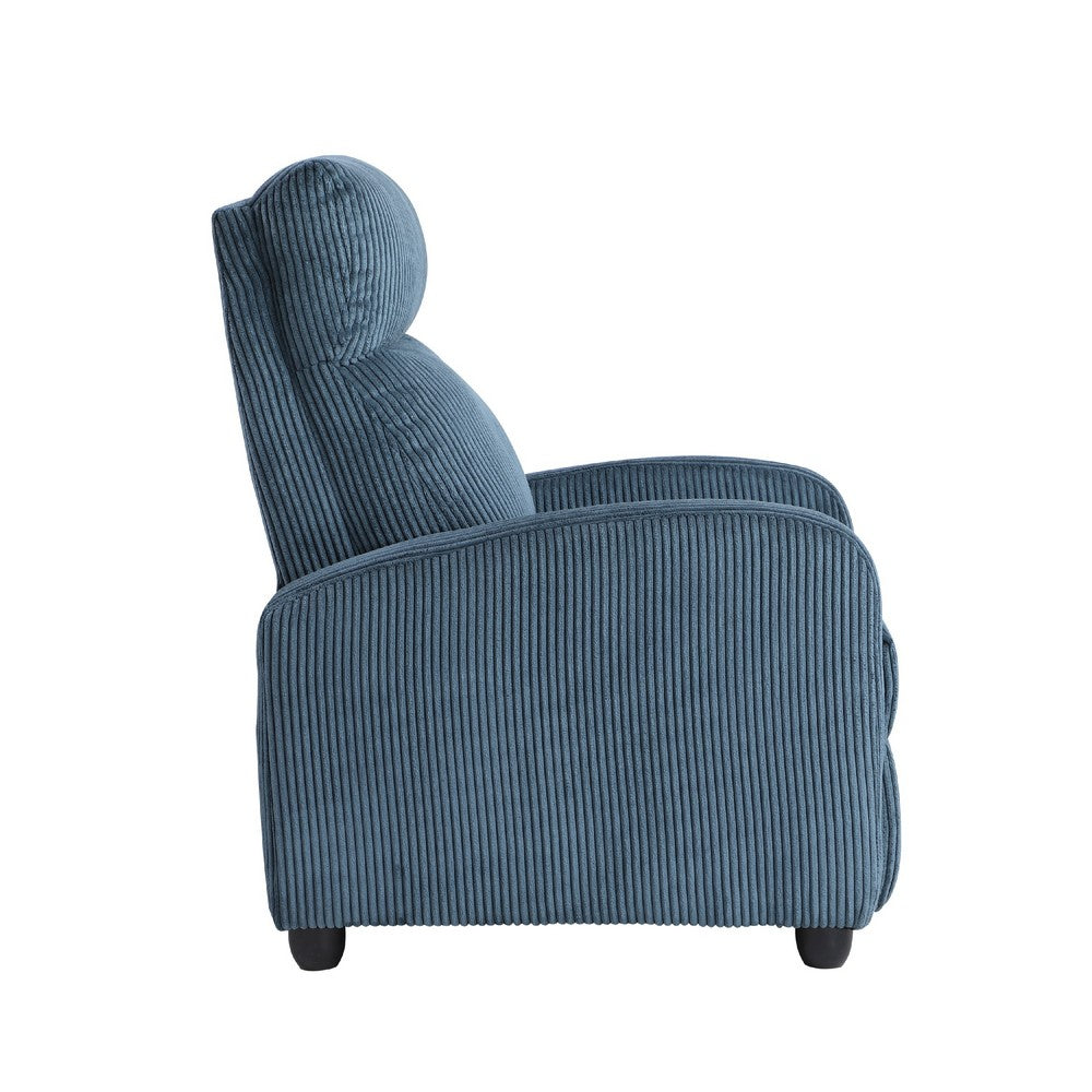 Benjara Pary Manual Push Back Reclining Chair with Midnight Blue Corduroy