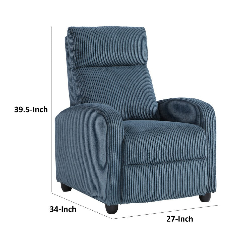 Benjara Pary Manual Push Back Reclining Chair with Midnight Blue Corduroy