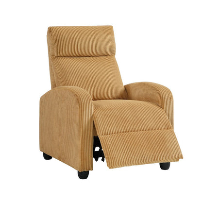 Benjara Pary Manual Push Back Reclining Chair with Yellow Ribbed Corduroy