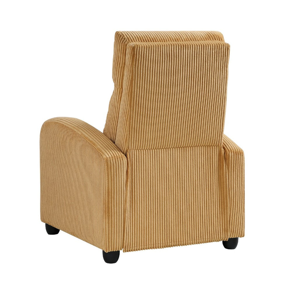 Benjara Pary Manual Push Back Reclining Chair with Yellow Ribbed Corduroy