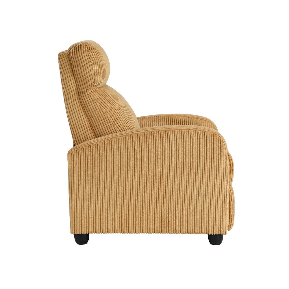 Benjara Pary Manual Push Back Reclining Chair with Yellow Ribbed Corduroy