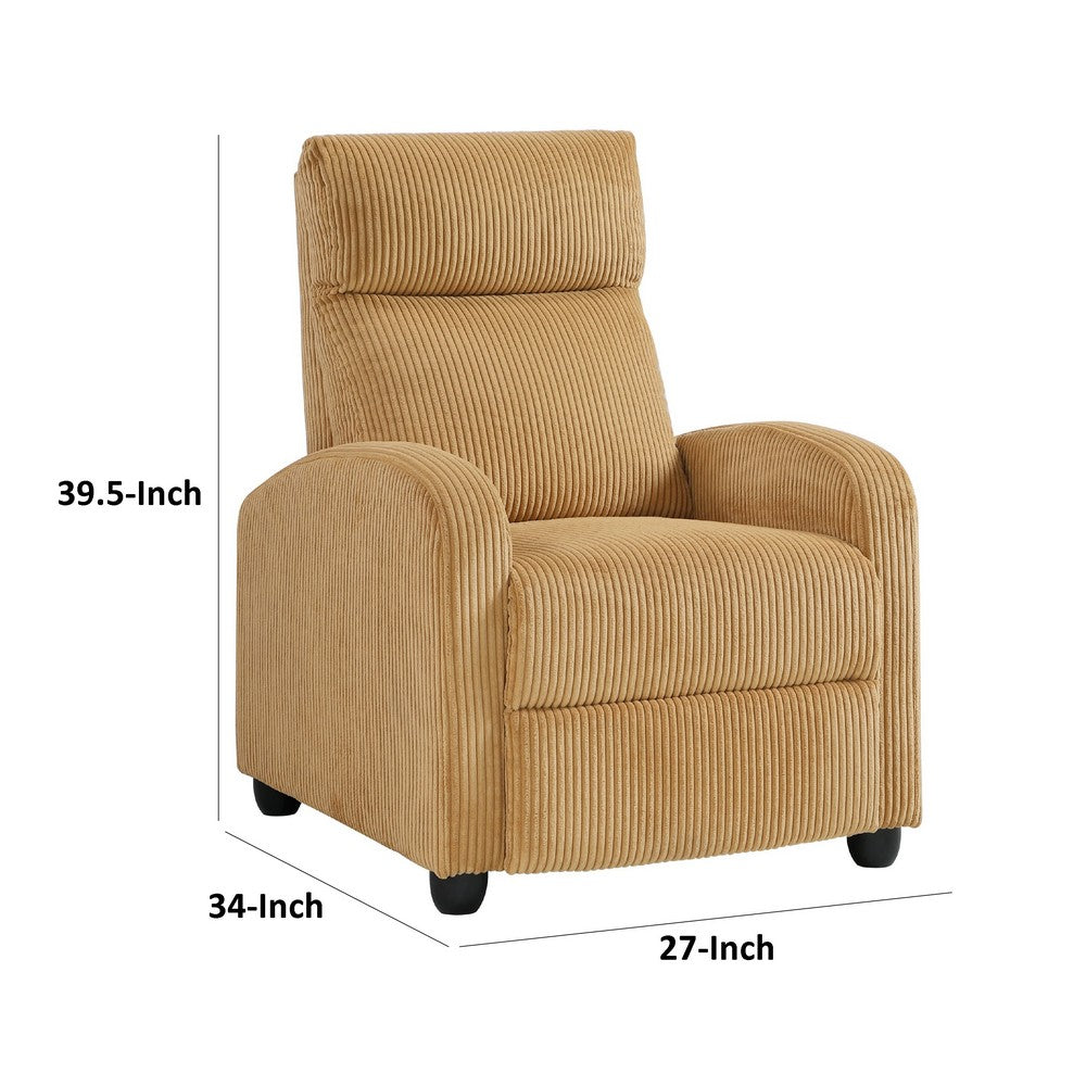 Benjara Pary Manual Push Back Reclining Chair with Yellow Ribbed Corduroy
